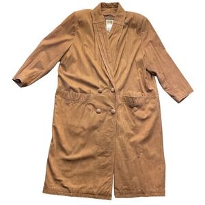 G-III Women Duster Coat Brown Leather 2X Vintage 90s Minimalist Trench